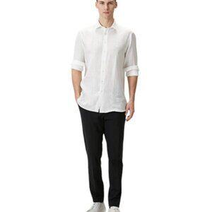 Le Chateau white long sleeve linen polo shirt size S